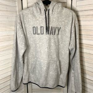 Old Navy Mens Cream and Gray Embroidered Logo Fleece Hoodie Like New